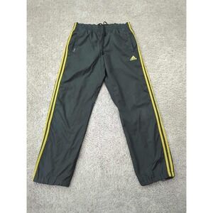 Adidas Track Pants Mens L Black Logo Yellow Stripes Lined Climaproof Athletic